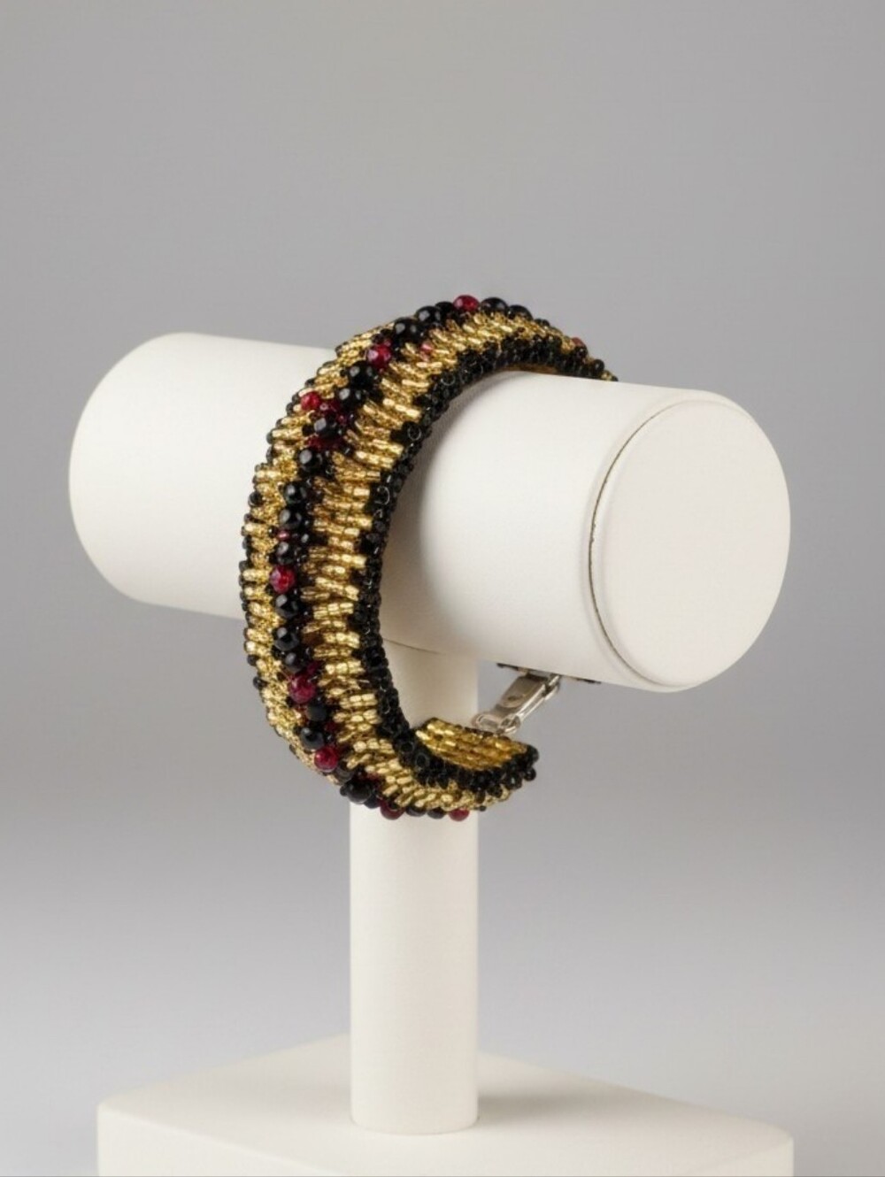 NWT Handmade Gold and Black Beaded Cuff Bracelet